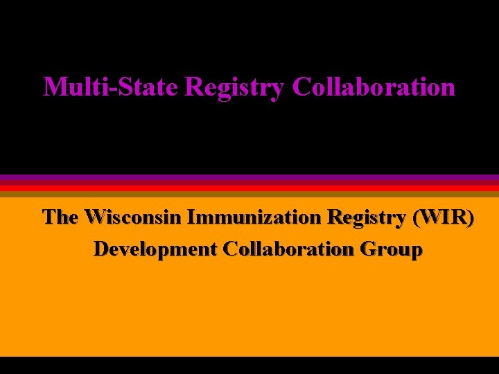 Multi-State Registry Collaboration The Wisconsin Immunization Registry (WIR) Development Collaboration Group 