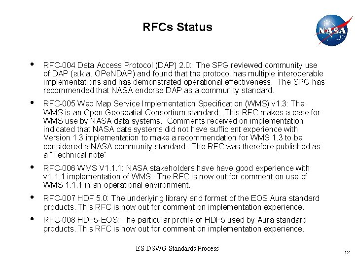 RFCs Status • RFC-004 Data Access Protocol (DAP) 2. 0: The SPG reviewed community