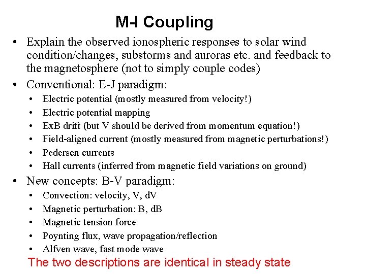 M-I Coupling • Explain the observed ionospheric responses to solar wind condition/changes, substorms and