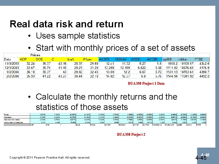 Real data risk and return • Uses sample statistics • Start with monthly prices