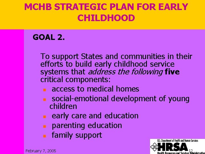 MCHB STRATEGIC PLAN FOR EARLY CHILDHOOD GOAL 2. To support States and communities in