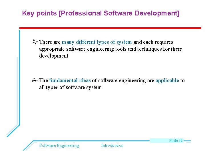 Key points [Professional Software Development] There are many different types of system and each