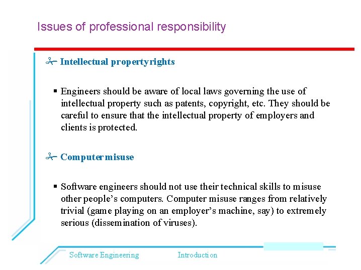 Issues of professional responsibility Intellectual property rights Engineers should be aware of local laws