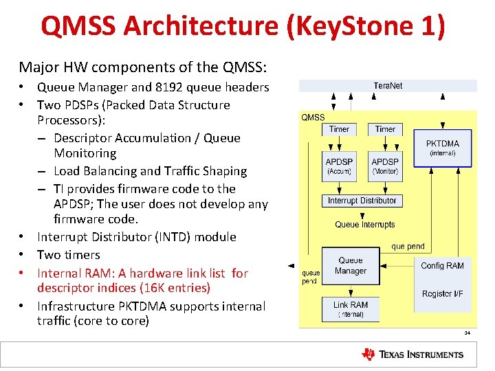 QMSS Architecture (Key. Stone 1) Major HW components of the QMSS: • Queue Manager