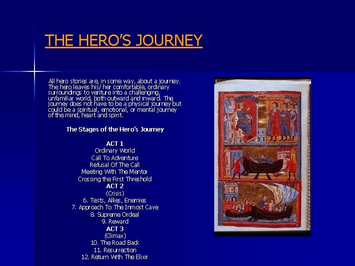 THE HERO’S JOURNEY All hero stories are, in some way, about a journey. The