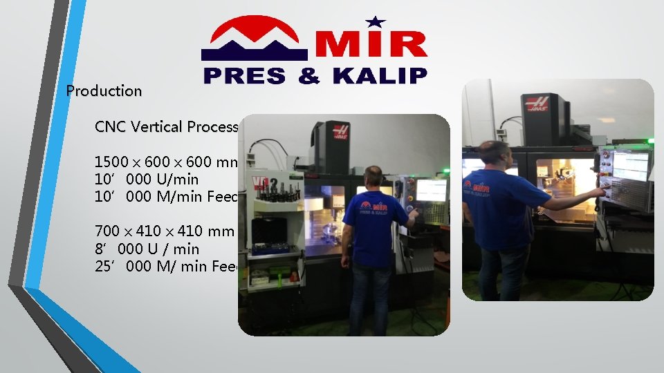 Production CNC Vertical Process 1500 x 600 mm 10’ 000 U/min 10’ 000 M/min