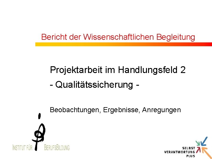 Bericht der Wissenschaftlichen Begleitung Projektarbeit im Handlungsfeld 2 - Qualitätssicherung Beobachtungen, Ergebnisse, Anregungen 