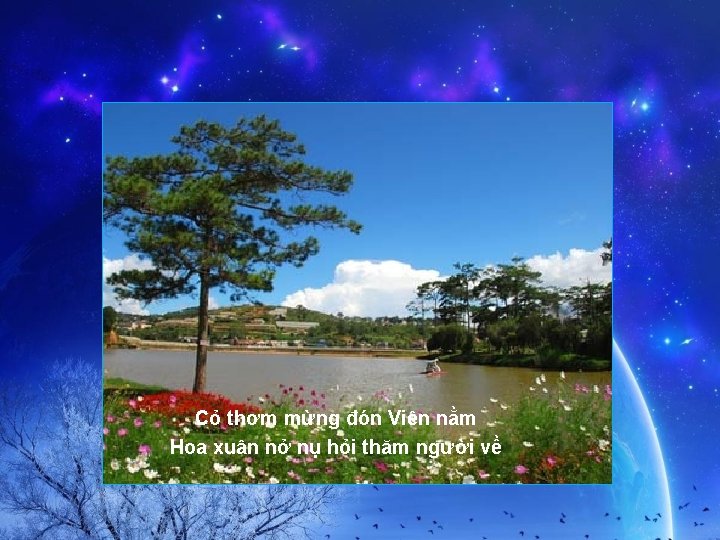 Cỏ thơm mừng đón Viên nằm Hoa xuân nở nụ hỏi thăm người về