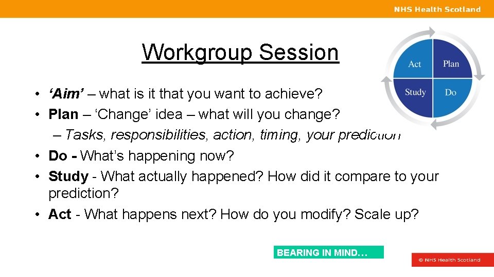 Workgroup Session • ‘Aim’ – what is it that you want to achieve? •