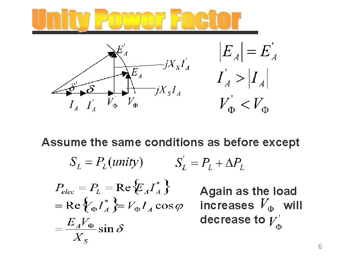 Assume the same conditions as before except Again as the load increases will decrease