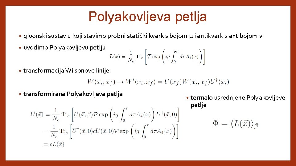 Polyakovljeva petlja • gluonski sustav u koji stavimo probni statički kvark s bojom μ