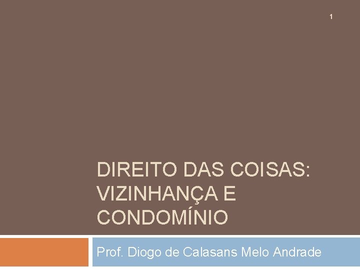 1 DIREITO DAS COISAS: VIZINHANÇA E CONDOMÍNIO Prof. Diogo de Calasans Melo Andrade 