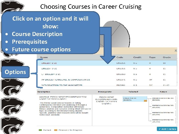 Choosing Courses in Career Cruising Click on an option and it will show: Course