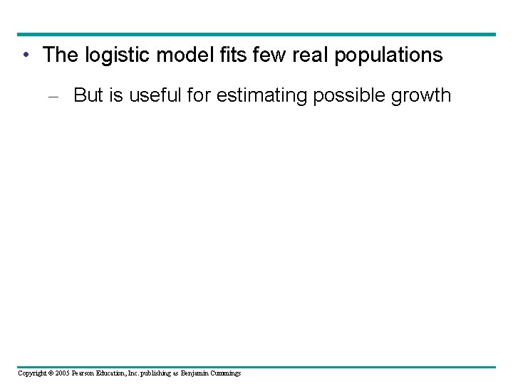  • The logistic model fits few real populations – But is useful for