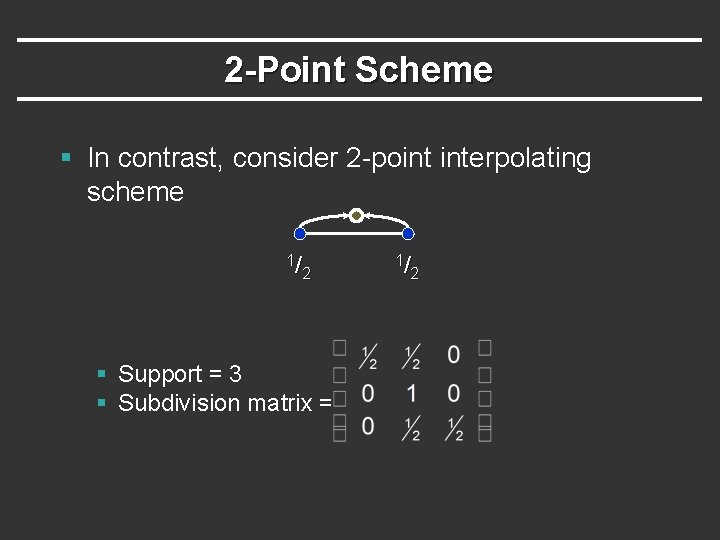 2 -Point Scheme § In contrast, consider 2 -point interpolating scheme 1/ 2 §