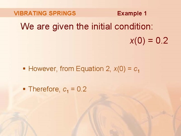 VIBRATING SPRINGS Example 1 We are given the initial condition: x(0) = 0. 2