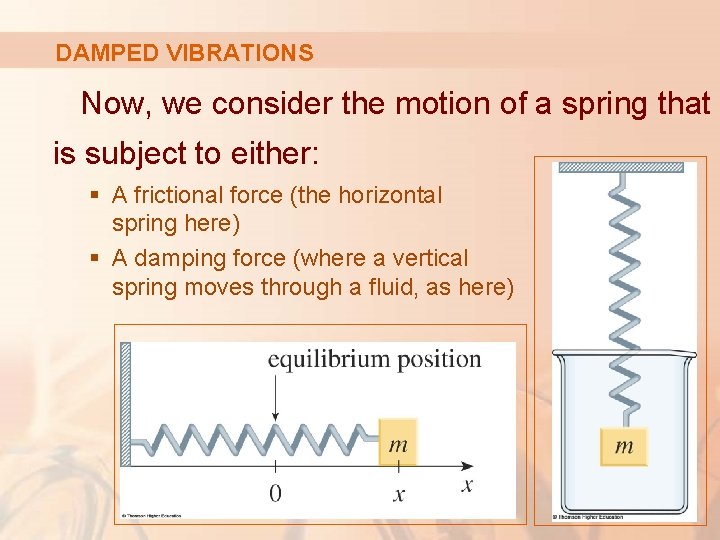 DAMPED VIBRATIONS Now, we consider the motion of a spring that is subject to