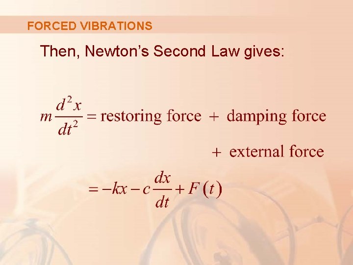 FORCED VIBRATIONS Then, Newton’s Second Law gives: 