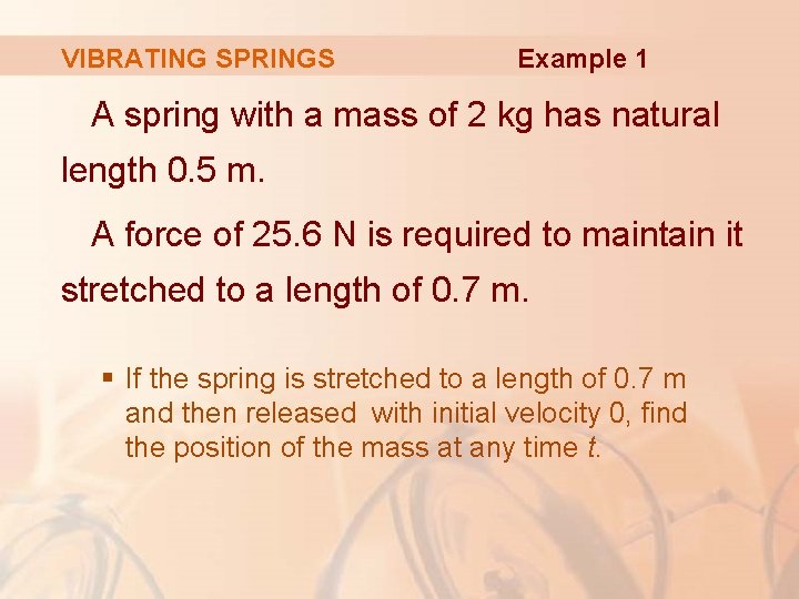 VIBRATING SPRINGS Example 1 A spring with a mass of 2 kg has natural