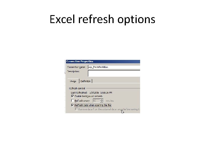Excel refresh options 