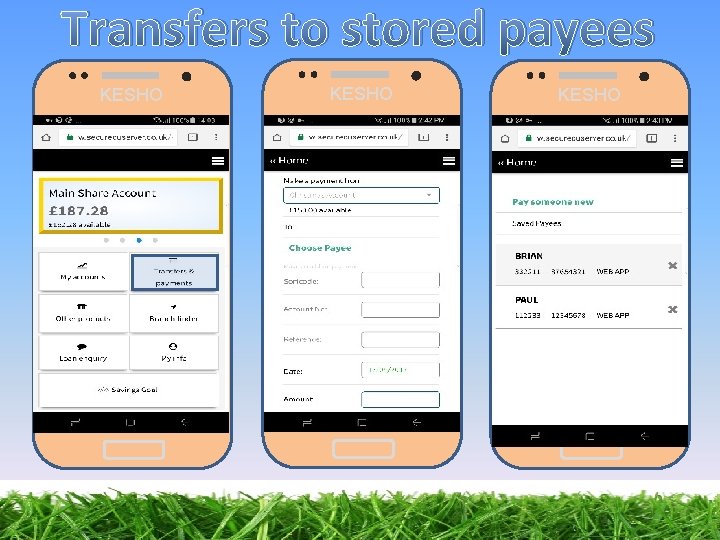 Transfers to stored payees KESHO 