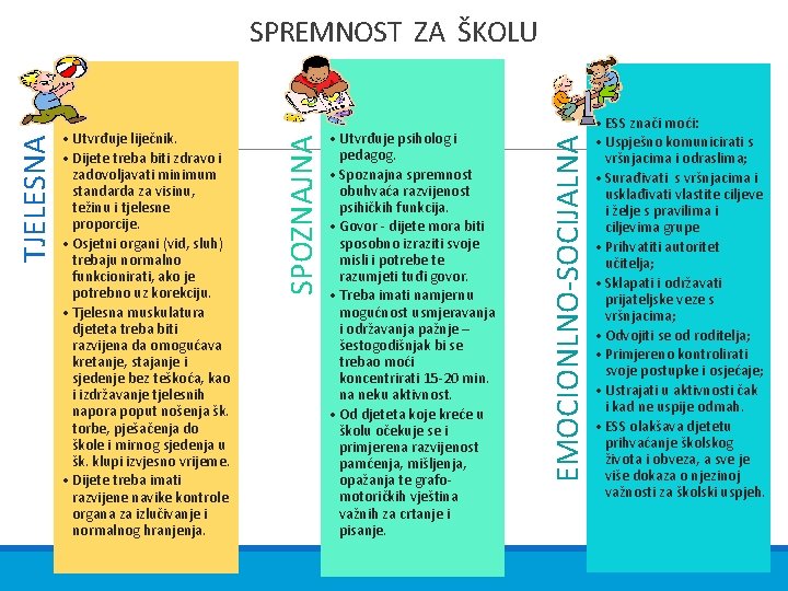  • Utvrđuje psiholog i pedagog. • Spoznajna spremnost obuhvaća razvijenost psihičkih funkcija. •