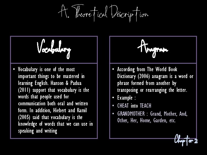 A. Theoretical Description Vocabulary Anagram • Vocabulary is one of the most important things