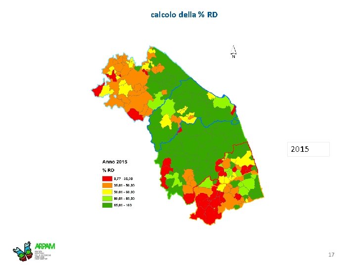 calcolo della % RD 2015 04/08/2016 Presentazione rapporto rifiuti Regione Marche 17 