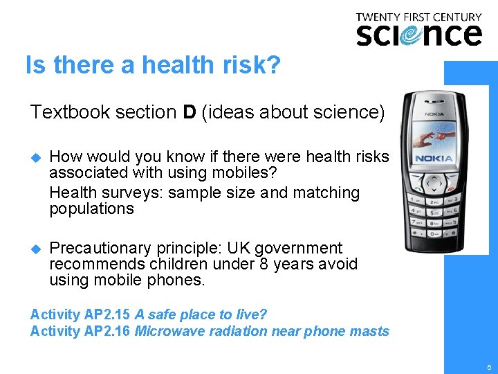Is there a health risk? Textbook section D (ideas about science) u How would Is there a health risk? Textbook section D (ideas about science) u How would