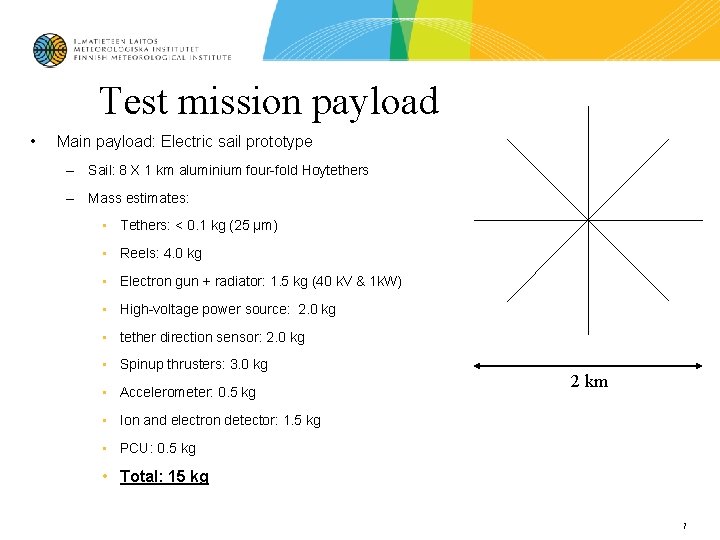 Test mission payload • Main payload: Electric sail prototype – Sail: 8 X 1