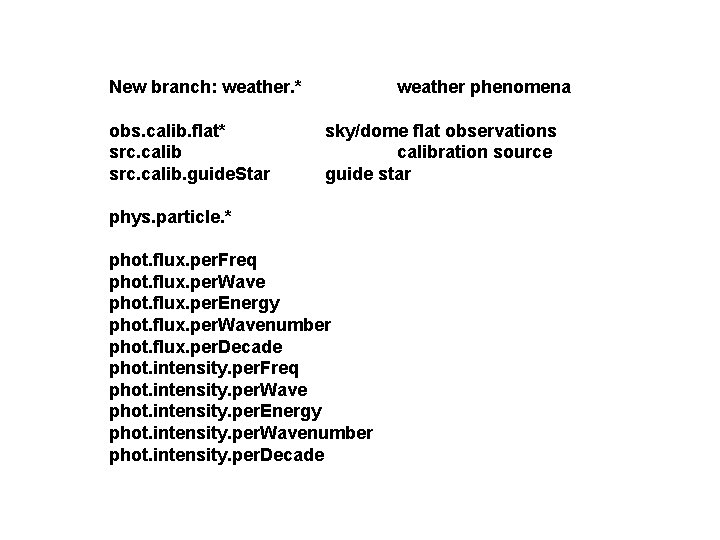 New branch: weather. * obs. calib. flat* src. calib. guide. Star weather phenomena sky/dome