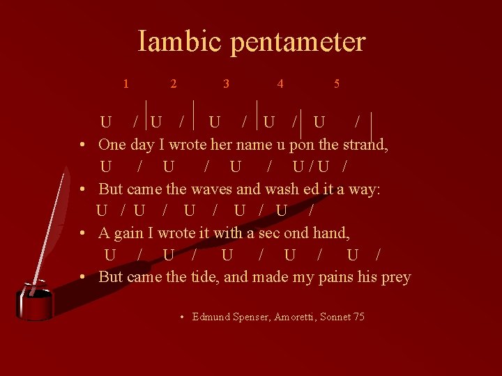 Iambic pentameter 1 • • 2 3 4 5 U / U / U