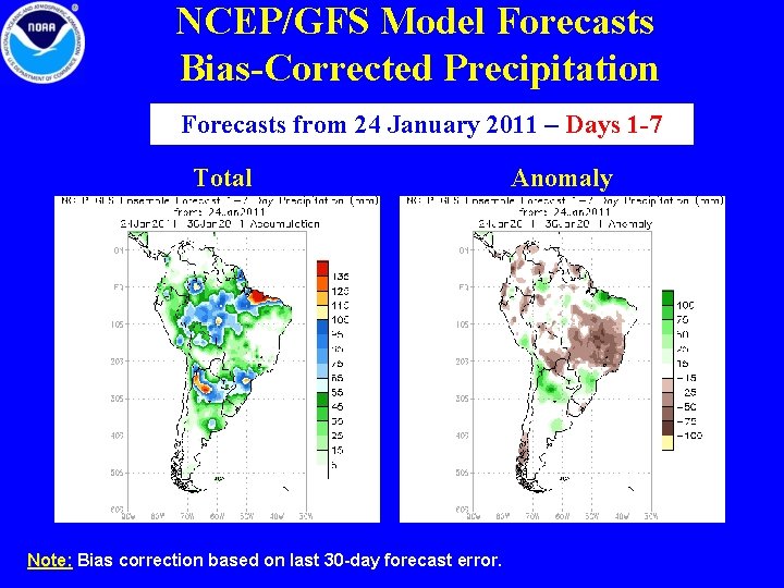 NCEP/GFS Model Forecasts Bias-Corrected Precipitation Forecasts from 24 January 2011 – Days 1 -7