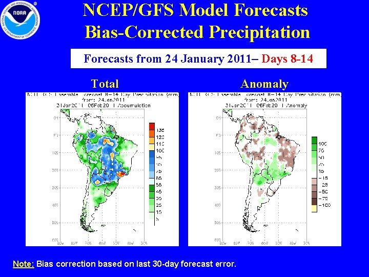 NCEP/GFS Model Forecasts Bias-Corrected Precipitation Forecasts from 24 January 2011– Days 8 -14 Total