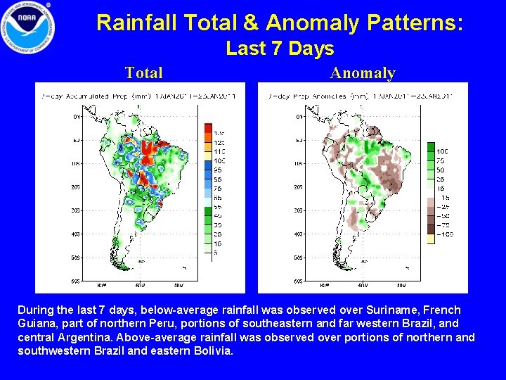 Rainfall Total & Anomaly Patterns: Last 7 Days Total Anomaly During the last 7