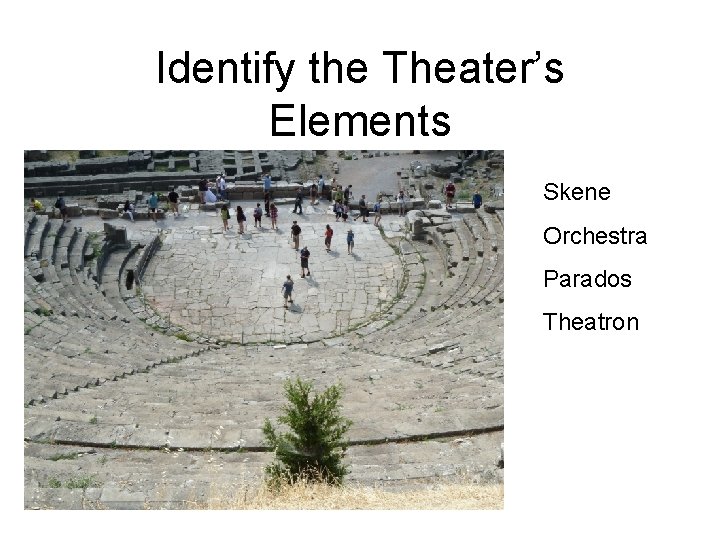 Identify the Theater’s Elements Skene Orchestra Parados Theatron 