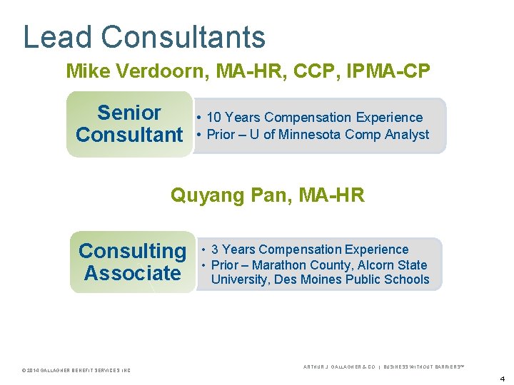 Team Consultants Lead Consultants Mike Verdoorn, MA-HR, CCP, IPMA-CP Senior Consultant • 10 Years