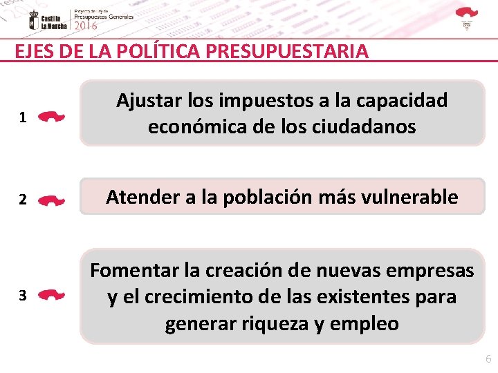 EJES DE LA POLÍTICA PRESUPUESTARIA 1 Ajustar los impuestos a la capacidad económica de