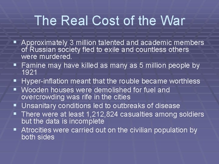 The Real Cost of the War § Approximately 3 million talented and academic members