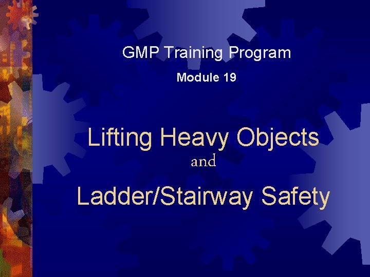 GMP Training Program Module 19 Lifting Heavy Objects and Ladder/Stairway Safety 