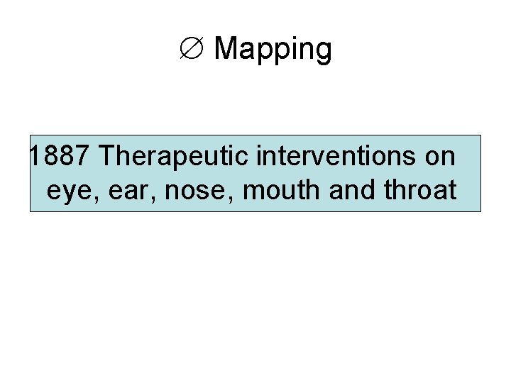  Mapping 1887 Therapeutic interventions on eye, ear, nose, mouth and throat 