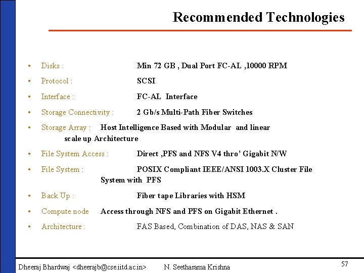 Recommended Technologies • Disks : Min 72 GB , Dual Port FC-AL , 10000