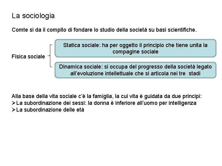 La sociologia Comte si da il compito di fondare lo studio della società su