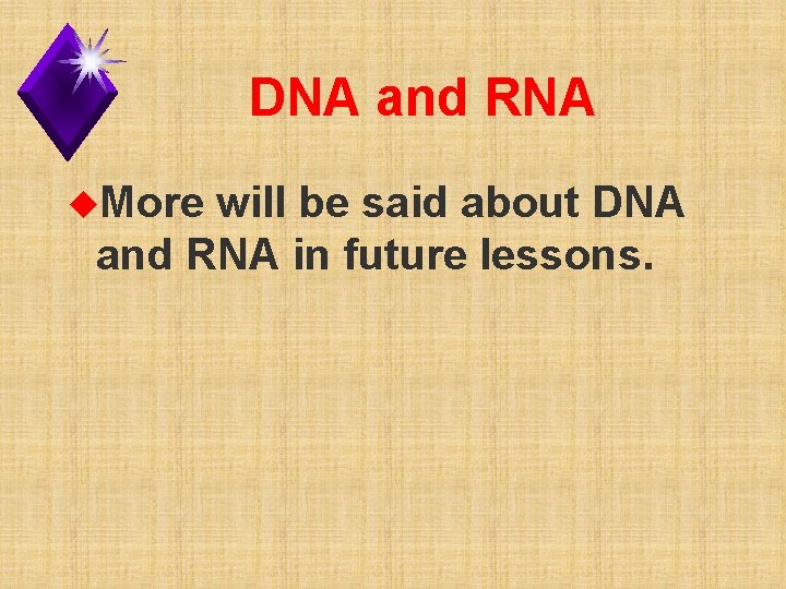 DNA and RNA u. More will be said about DNA and RNA in future