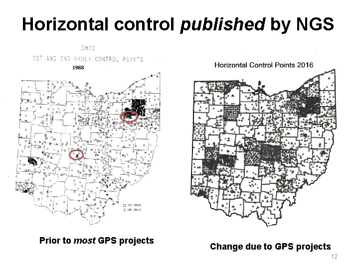 Horizontal control published by NGS Prior to most GPS projects Change due to GPS