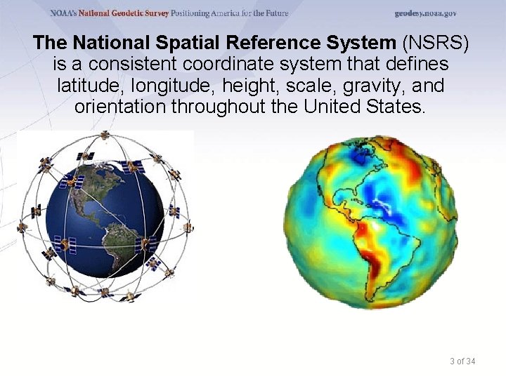 The National Spatial Reference System (NSRS) is a consistent coordinate system that defines latitude,