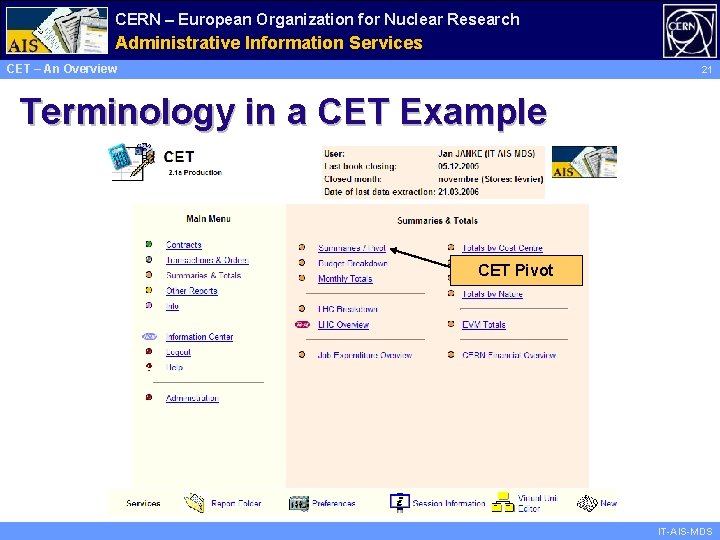CERN – European Organization for Nuclear Research Administrative Information Services CET – An Overview