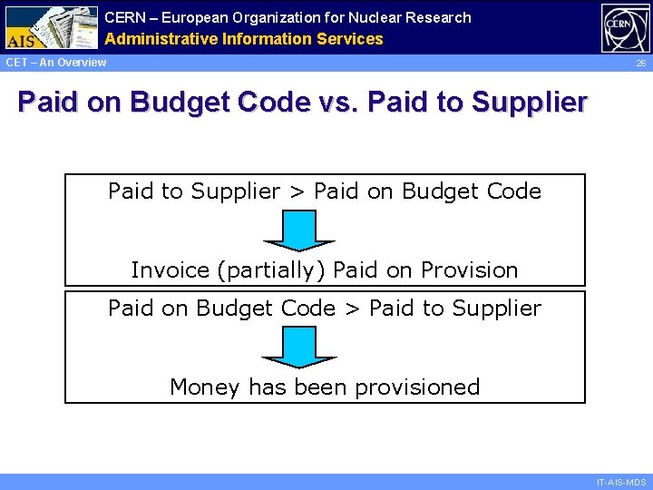 CERN – European Organization for Nuclear Research Administrative Information Services CET – An Overview