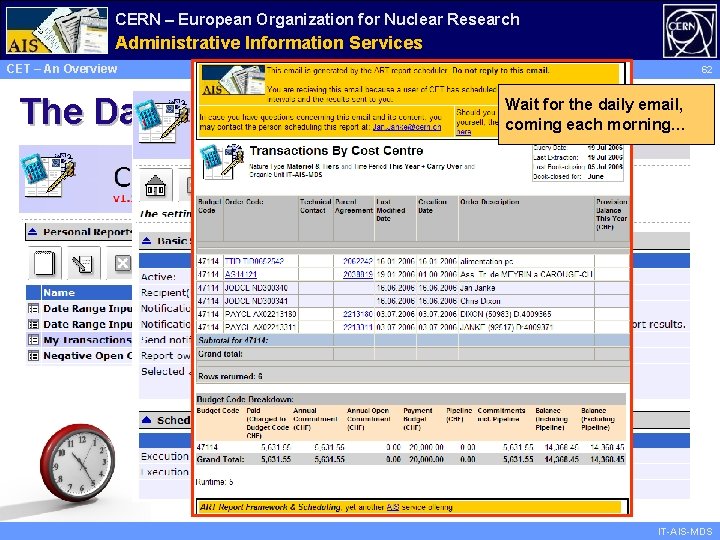 CERN – European Organization for Nuclear Research Administrative Information Services CET – An Overview