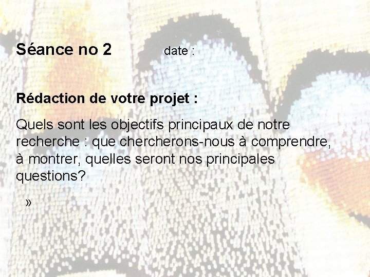 Séance no 2 date : Rédaction de votre projet : Quels sont les objectifs